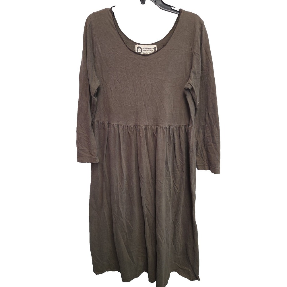 O Wear 100% Cert Organic Cotton Sz Large‎ Long Sleeve Womens  Maxi Dress Vtg USA
